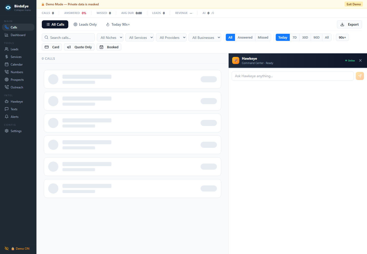 BirdsEyeROI call and ROI dashboard